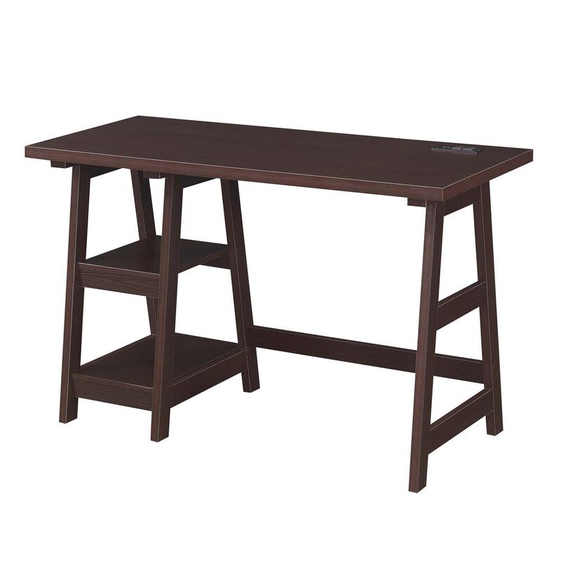 Convenience Concepts Designs2Go Trestle Desk with Charging Station, Espresso