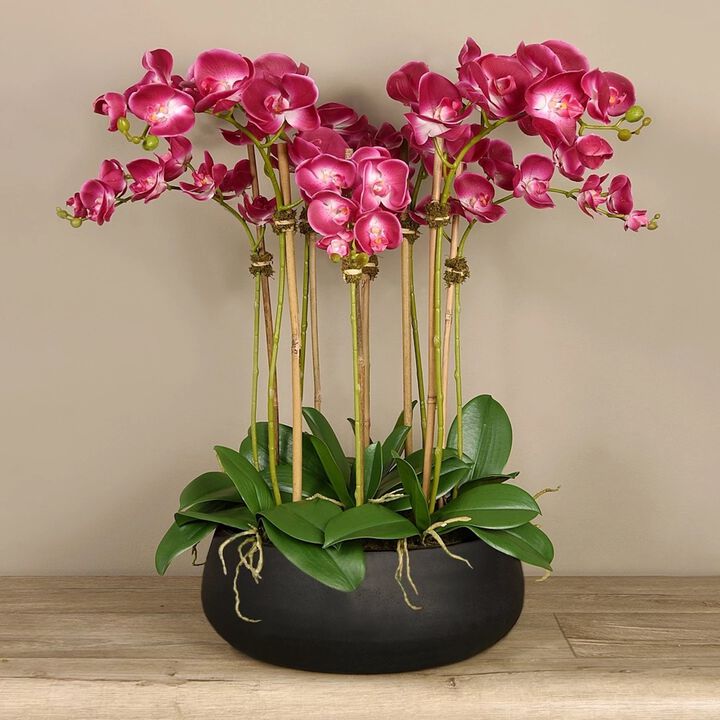 Faux Orchid Arrangement In Matte Black Planter