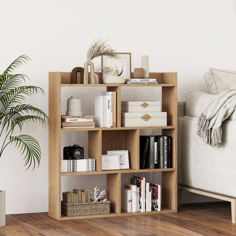 7-Cube Storage Bookshelf with Open Back Design and Anti-Tip Hardware