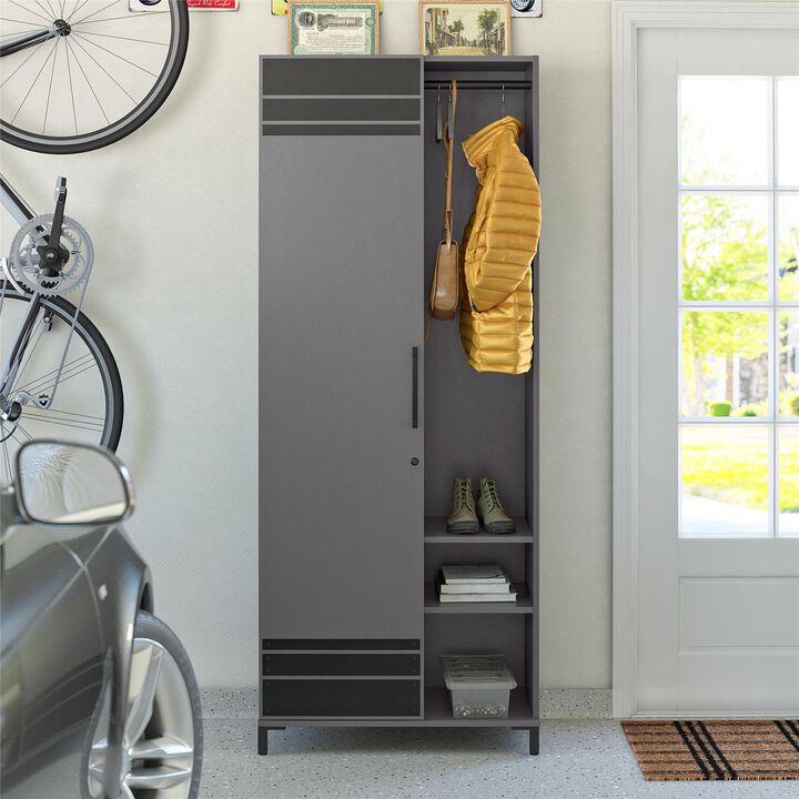 Systembuild Evolution Shelby Tall Garage Storage Cabinet with 1 Door and Hang Rod, Graphite