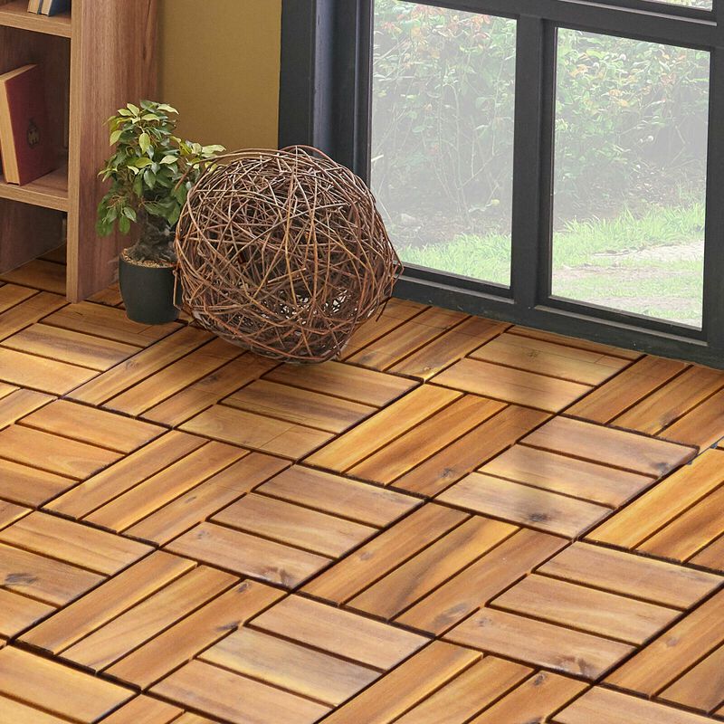 Acacia Wood Interlocking Patio Deck Tile - 27 Pieces