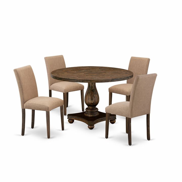 East West Furniture I2AB5-747 5Pc Kitchen Set - Round Table and 4 Parson Chairs - Distressed Jacobean Color