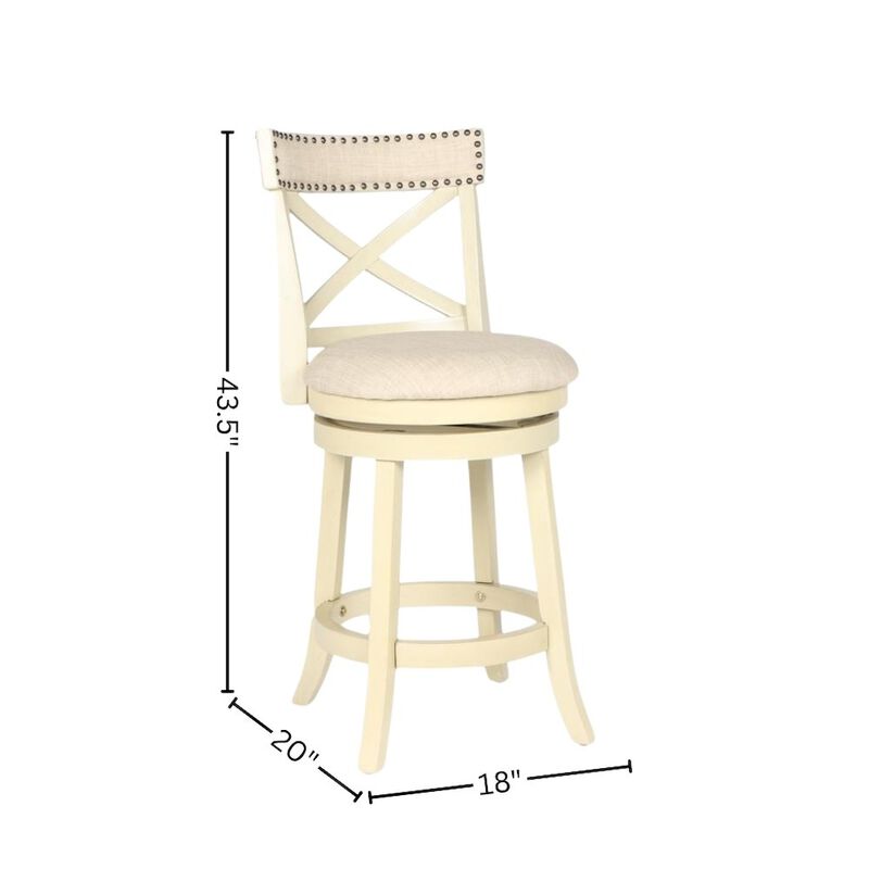 24-Inch Wood Counter Stool 360 Swivel Fabric Seat Ant White image number 4