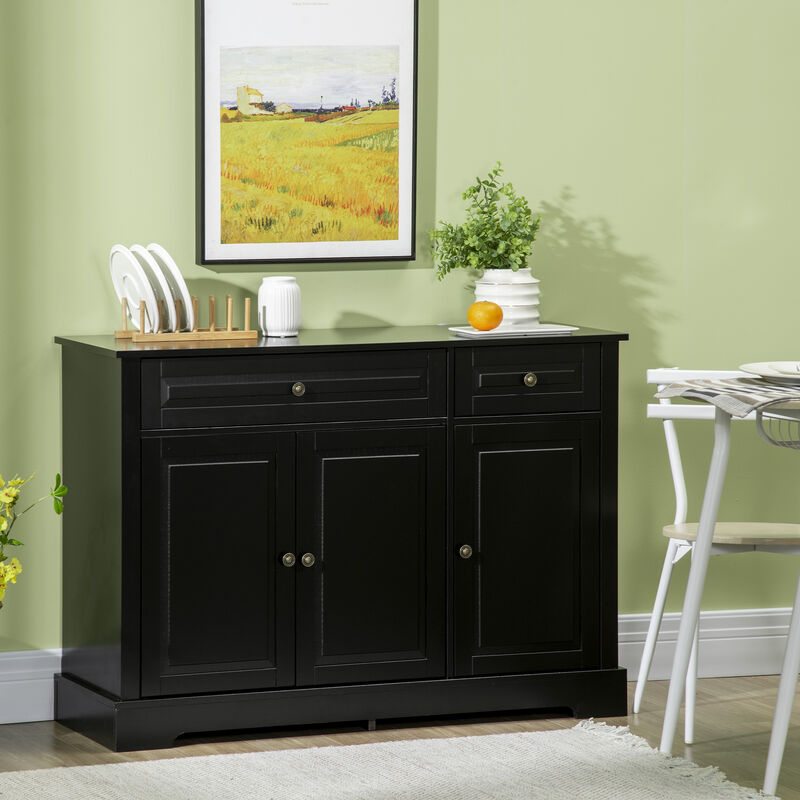 HOMCOM Sideboard Buffet Cabinet, Modern Kitchen Cabinet with 2 Drawers and Adjustable Shelves, Coffee Bar Cabinet, Black