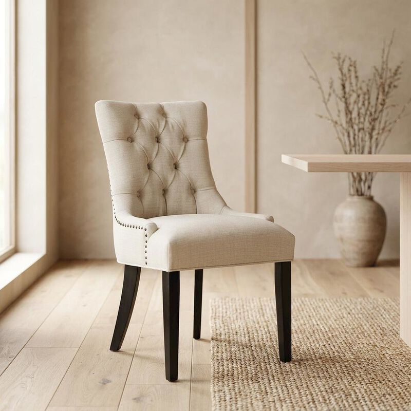 Tufted Upholstered Fabric Dining Chair for Kitchen and Dining Room, Beige image number 4