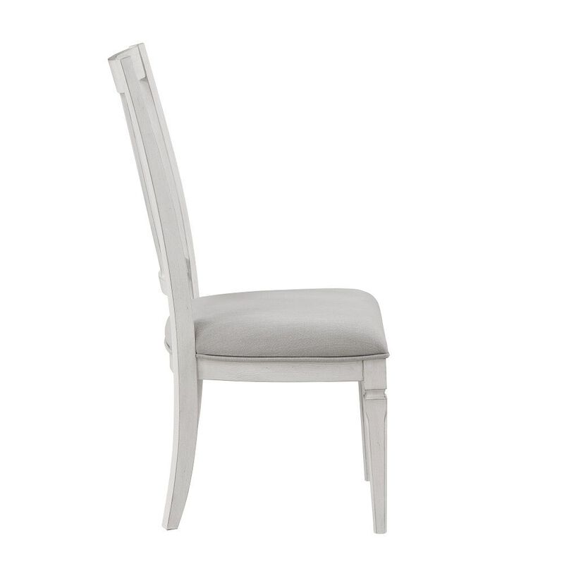 Kate 24 Inch Side Dining Chair Set of 2, Light Gray Linen, White Wood Frame - Benzara