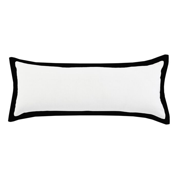 36" White and Black Bordered Flange Frame Lumbar Rectangular Throw Pillow