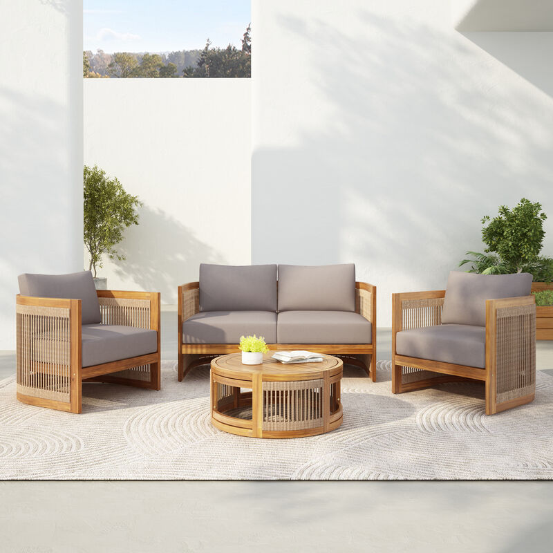 Merax 4-Piece Patio Seating Group Acacia Wood Outdoor Furniture Set