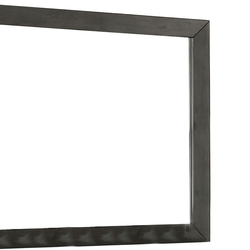 39 Inch Mirror with Rectangular Wooden Frame, Dark Gray - Benzara