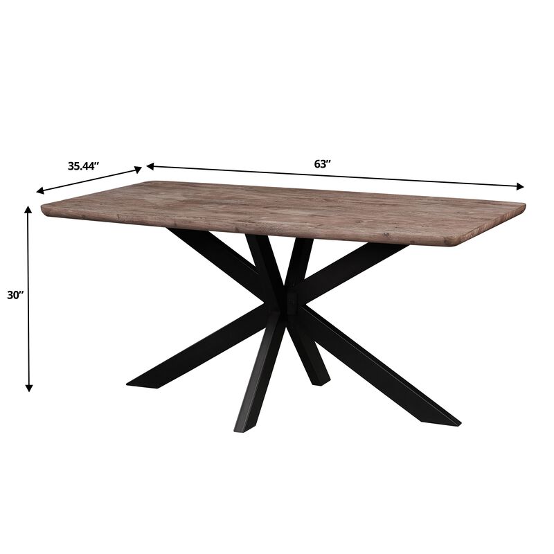 LeisureMod Ravenna 63" Rectangular Wood Dining Table With Modern Metal Base