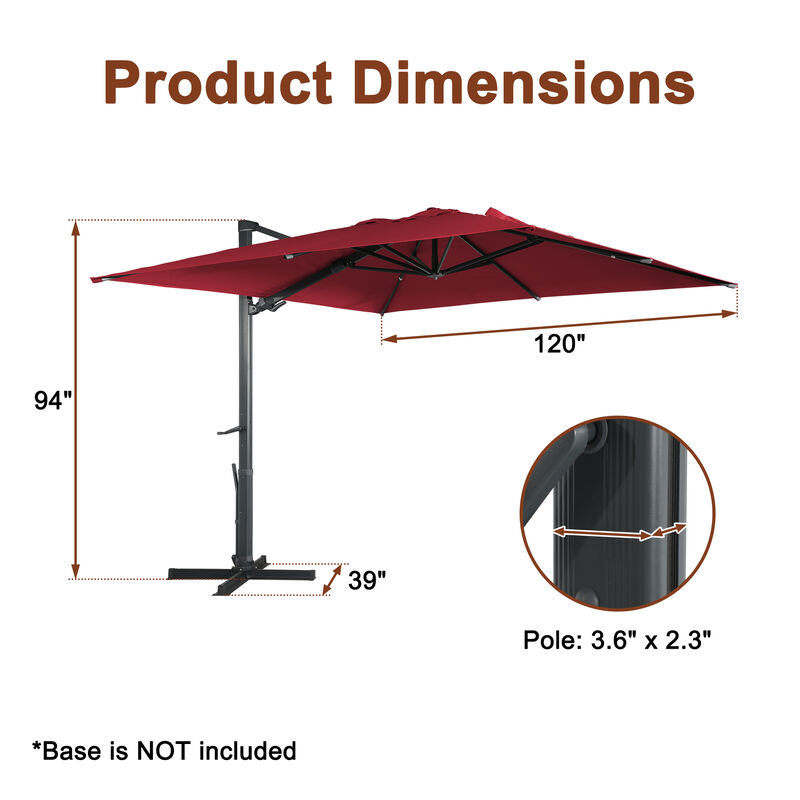 MONDAWE 10ft Square Cantilever Patio Umbrella for Outdoor Shade
