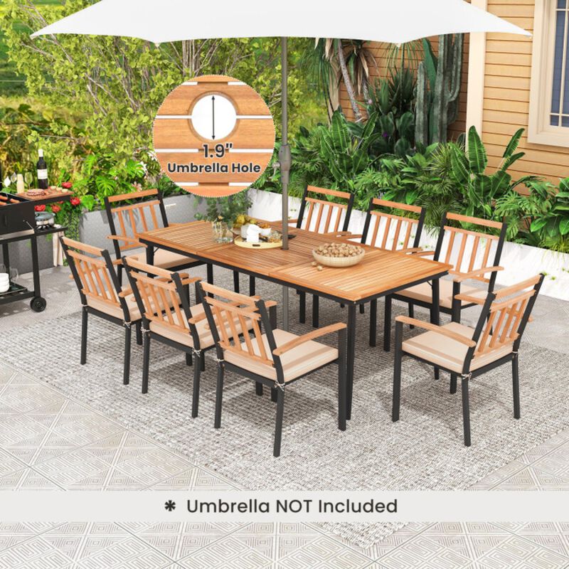 Mondawe 9Pcs Outdoor Patio Dining Set,79" Acacia Table With Umbrella Hole & 8 Weatherproof Armchairs