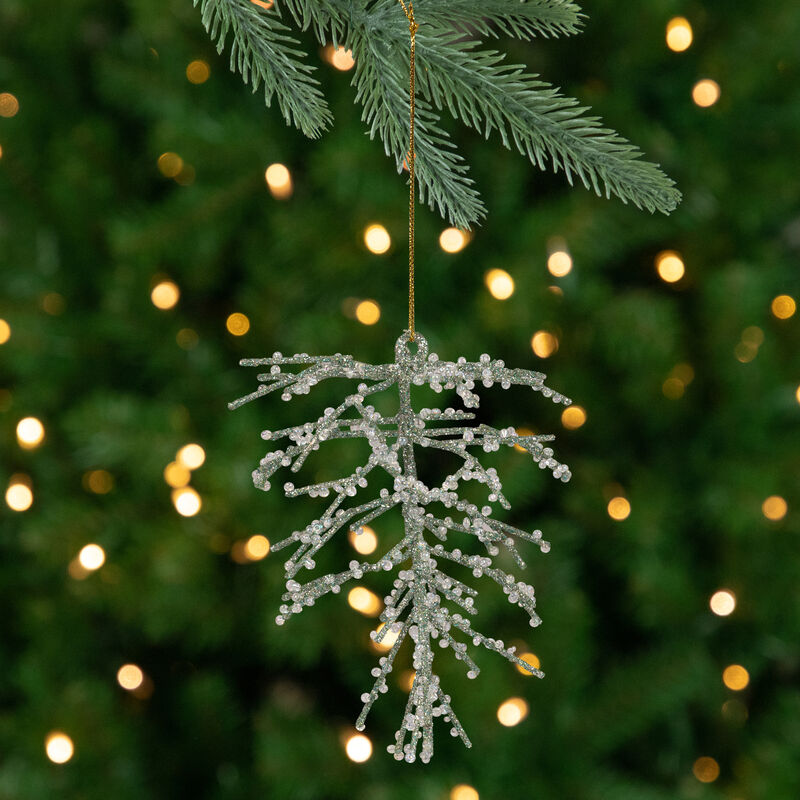 4.75" Green 3-D Glittered Iron Wire Pine Cone Christmas Ornament image number 1