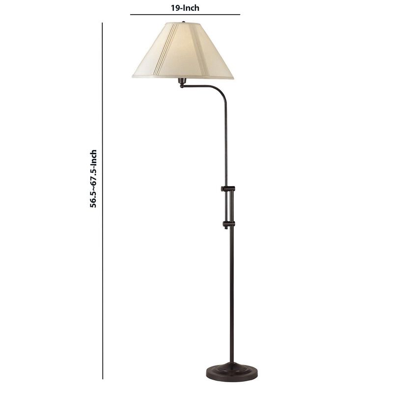 3 Way Metal Floor Lamp with and Adjustable Height Mechanism, Bronze - Benzara