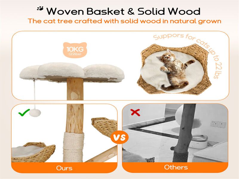 Extra Large Cat Trees Tall Solid Wood Cat Tree Tower with Spacious Wicker Basket image number 5