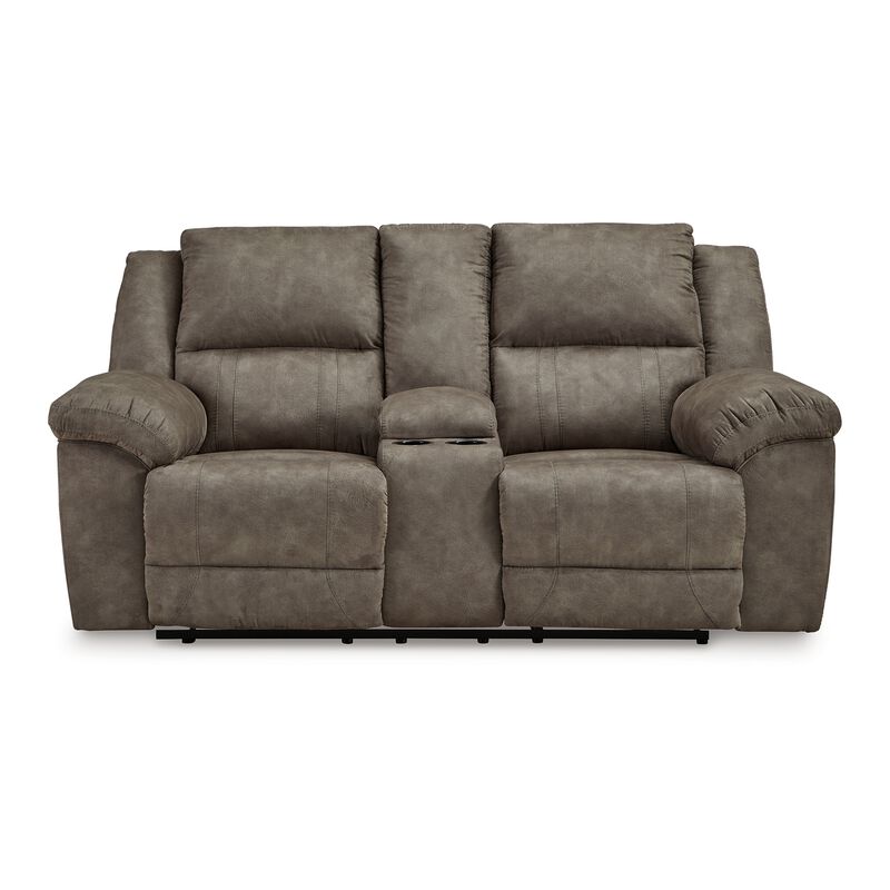 Larson Manual Double Recliner Oversize Loveseat, Brown Faux Leather - Benzara image number 1