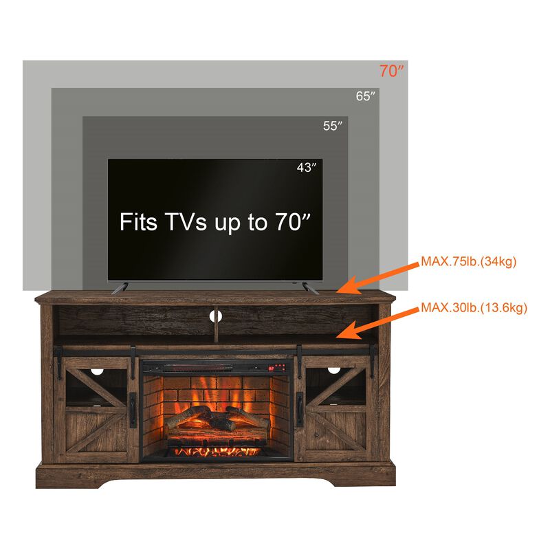 MONDAWE 60 Inch Electric Fireplace  Entertainment Center With Door Sensor