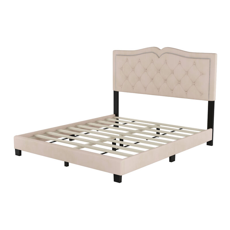 Merax Modern Velvet Platform Bed with Headboard