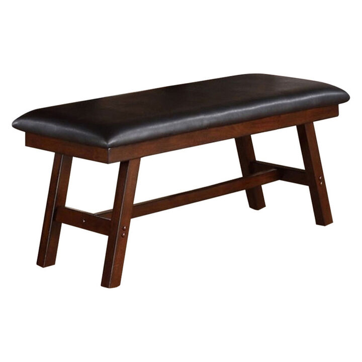 Rubber Wood Bench With Faux Leather Upholstery Large Brown-Benzara