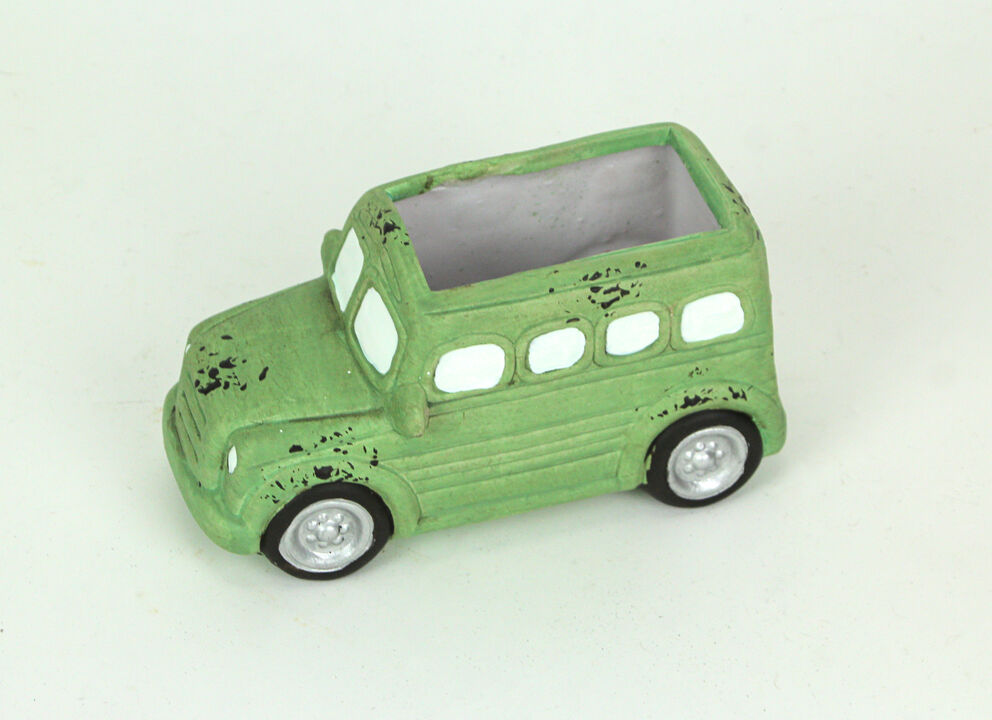 Distressed Green Finish Travel Camper Ceramic Planter Succulent Pot Garden Decor