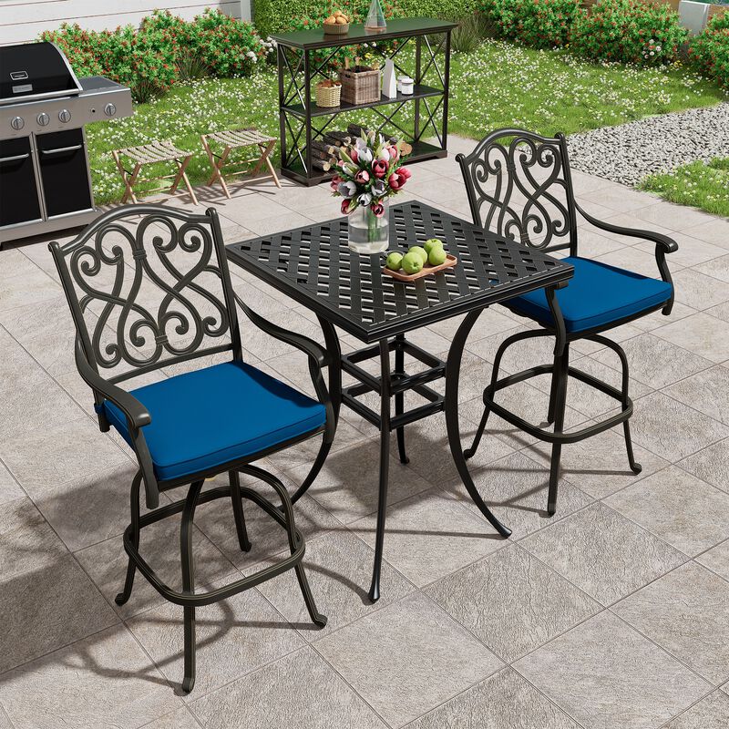 Mondawe Patio Dining Chairs with Removable Olefin Cushion Cast Aluminum Frame 360&deg; Swivel Bar Stool,Set of 2 image number 3