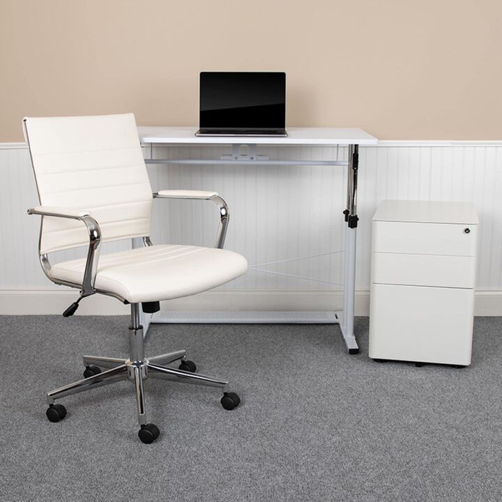Flash Furniture Work From Home Kit - White Adjustable Computer Desk, LeatherSoft Office Chair and Side Handle Locking Mobile Filing Cabinet