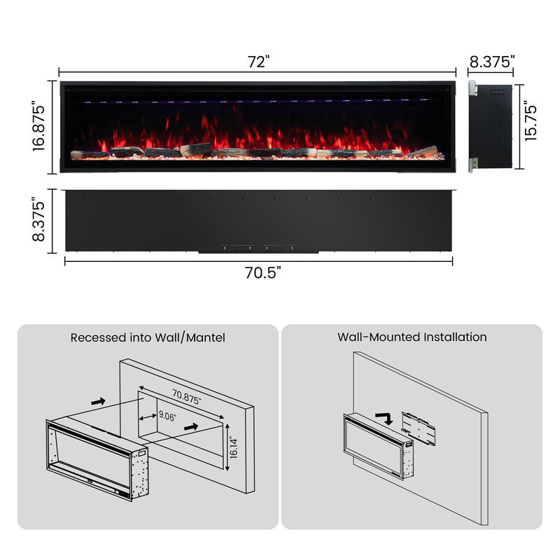 Mondawe 72" Smart Electric Fireplace with 13 Flame Colors, WiFi & Voice Control, LED Ember Bed & Remote image number 8