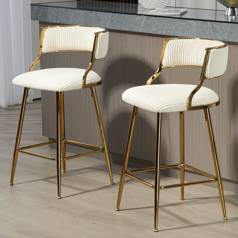 Streamdale Corduroy Counter Height Bar Stools with Back (Beige, Set of 2) image number 9