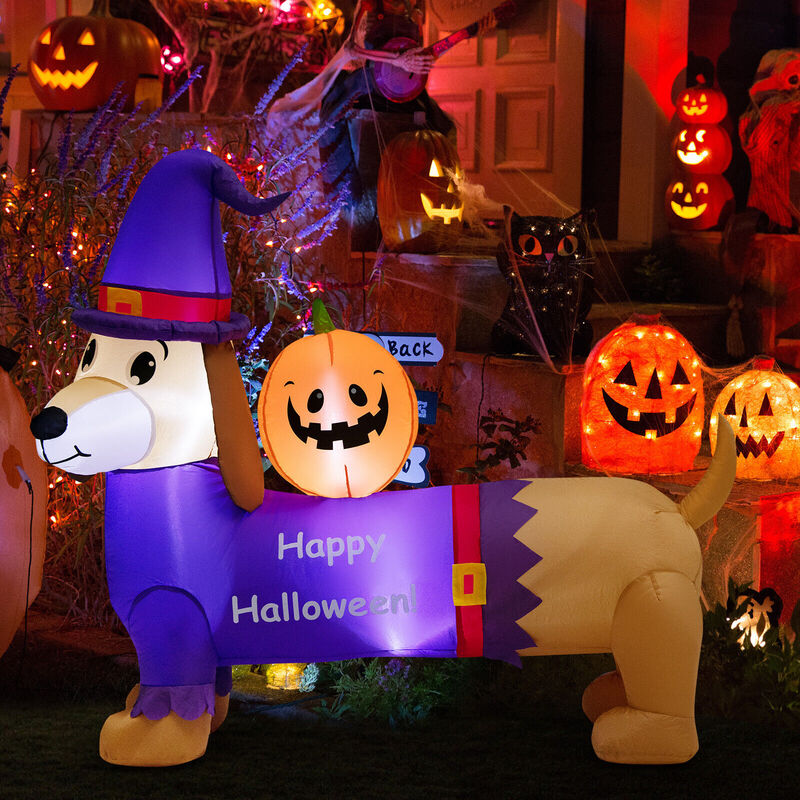 5 Feet Long Halloween Inflatable Dachshund Dog with Pumpkin image number 6