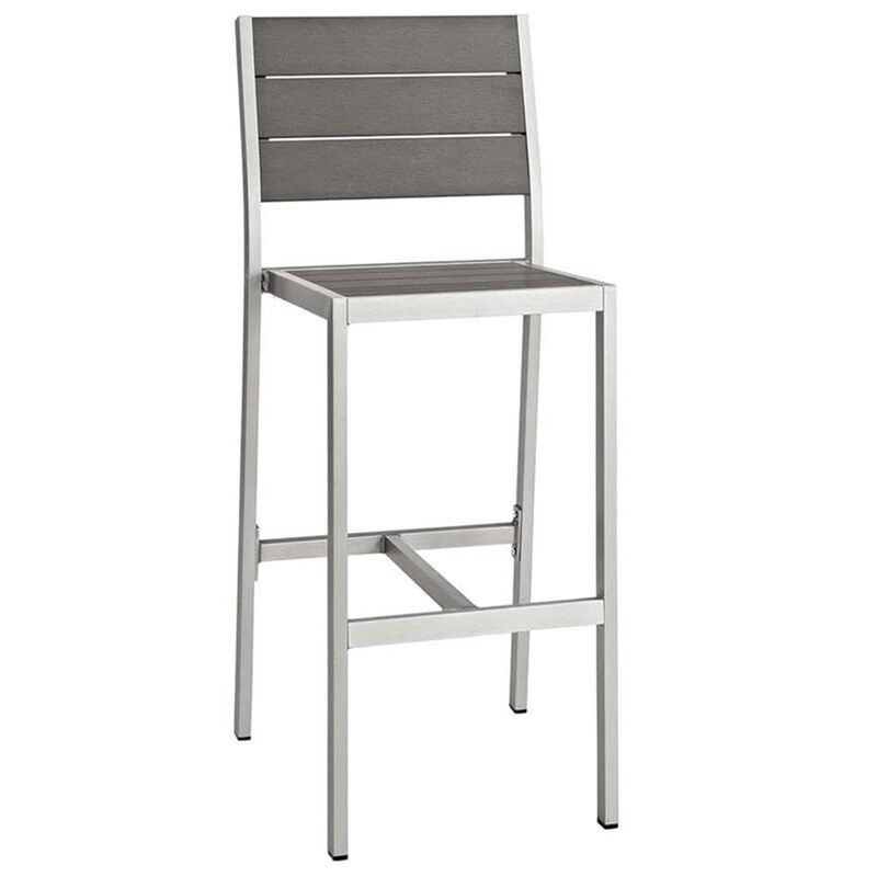 Modway Shore Outdoor Patio Aluminum Set of 2 Armless Bar Stool in Silver Gray image number 2