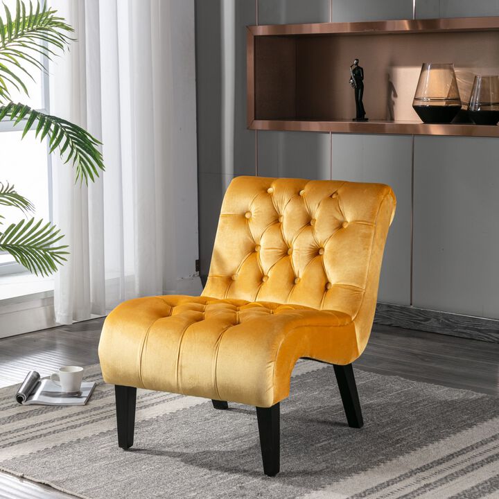 Modern Velvet Accent Chair, Armless Button Tufted Upholstered Barrel Chair with Wood Legs for Living Room, Bedroom, Office