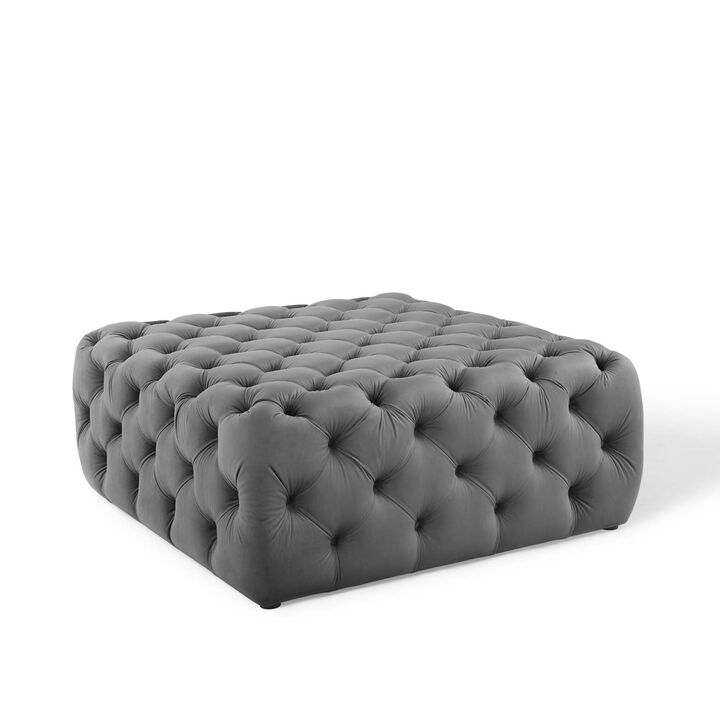 Amour Tufted Button Large Square Faux Leather Ottoman