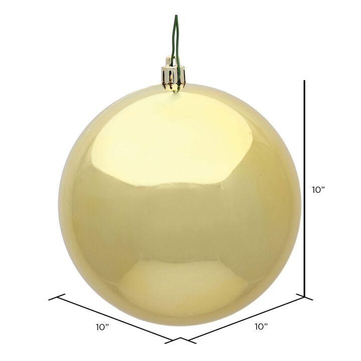 Vickerman 10" Shiny Finish Shatterproof Christmas Ball Ornament, UV Resistant with a Drilled Cap, Shiny Gold Finish - Easy to Hang - Reliable.