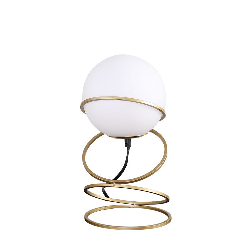 HomeRoots 14" Gold Metal Geo Spiral Bedside Lamp With White Globe Shade image number 0