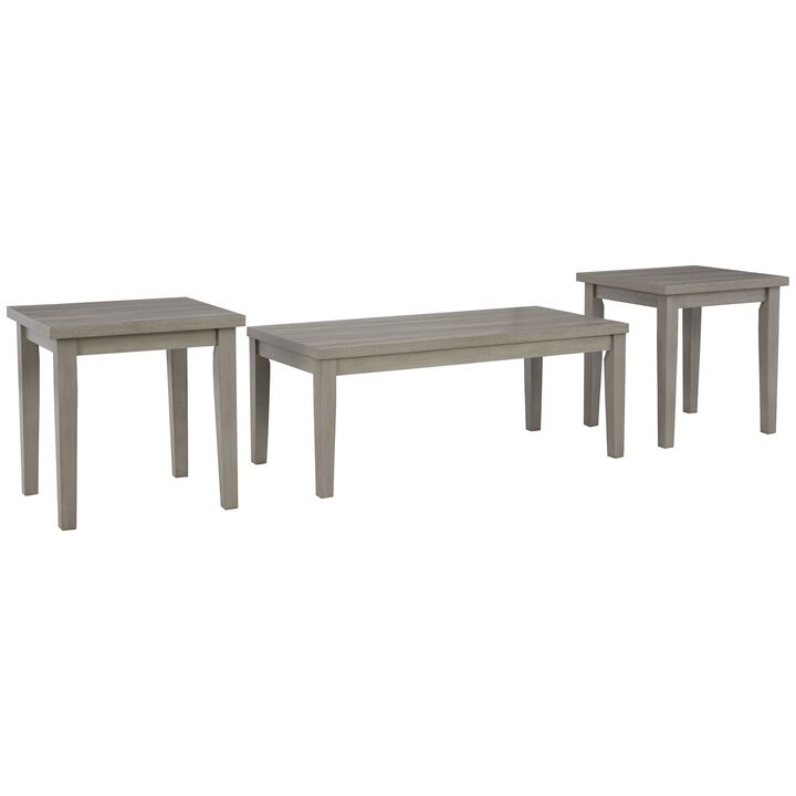 Modern 3 Piece Coffee Table Set, Side Tables, Solid Wood, Melamine, Gray-Benzara