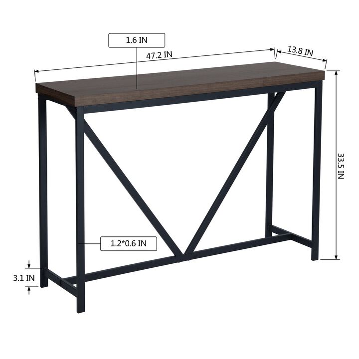 47.2" Sofa Console Table(Walnut & Black)