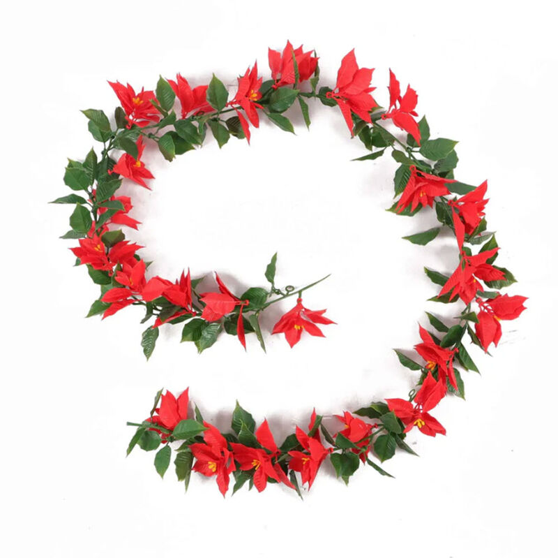 Artificial Poinsettia Garland 63" UV Resistant Interconnectable (Outdoor Proof) image number 0
