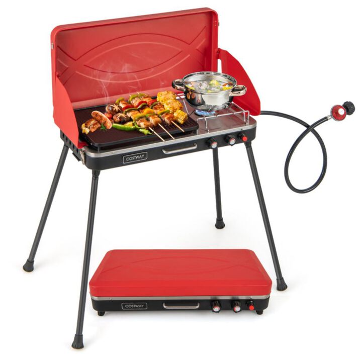 Hivvago 2-in-1 Gas Camping Grill and Stove with 4 Detachable Legs