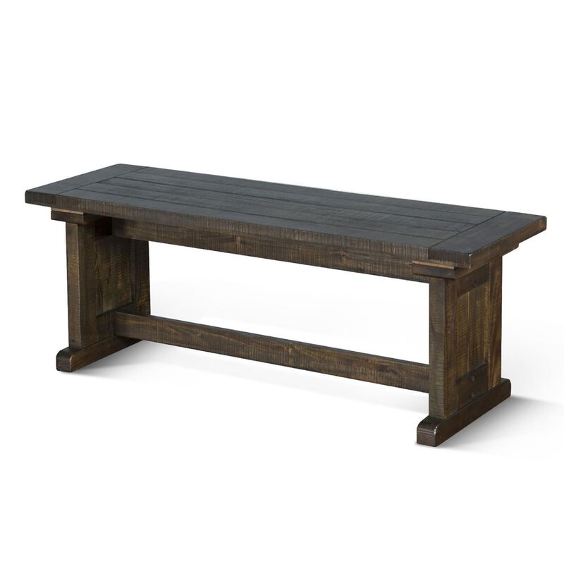 Camie Side Dining Bench, Plank Seat, Dark Brown Mahogany Wood 48 Inch