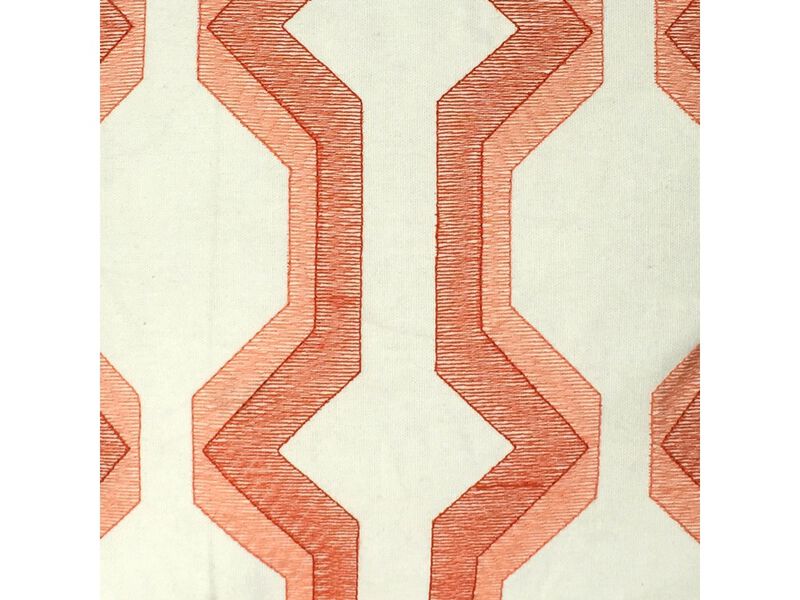 Contemporary Cotton Pillow with Geometric Embroidery, Red and White - Benzara