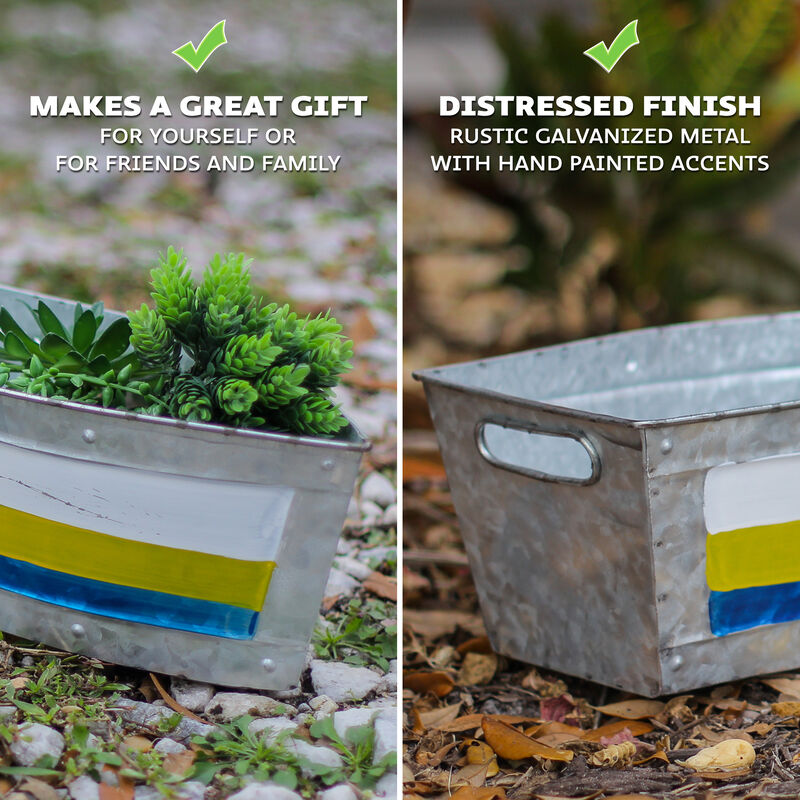 Set of 2 Galvanized Metal Boat Planter Flower Tub Indoor Outdoor Plant Pot image number 2
