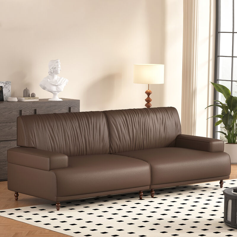Leather Sofa for Living Room & Bedroom 75.3" Brown