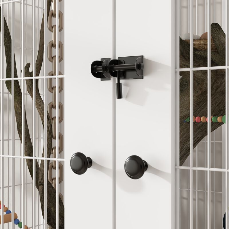 FUFU&GAGA White Storage Cabinet with 15mm PB, 18mm Wire Mesh Frame, and Melamine Finish, (37.9" L x 19" W x 46" H), White