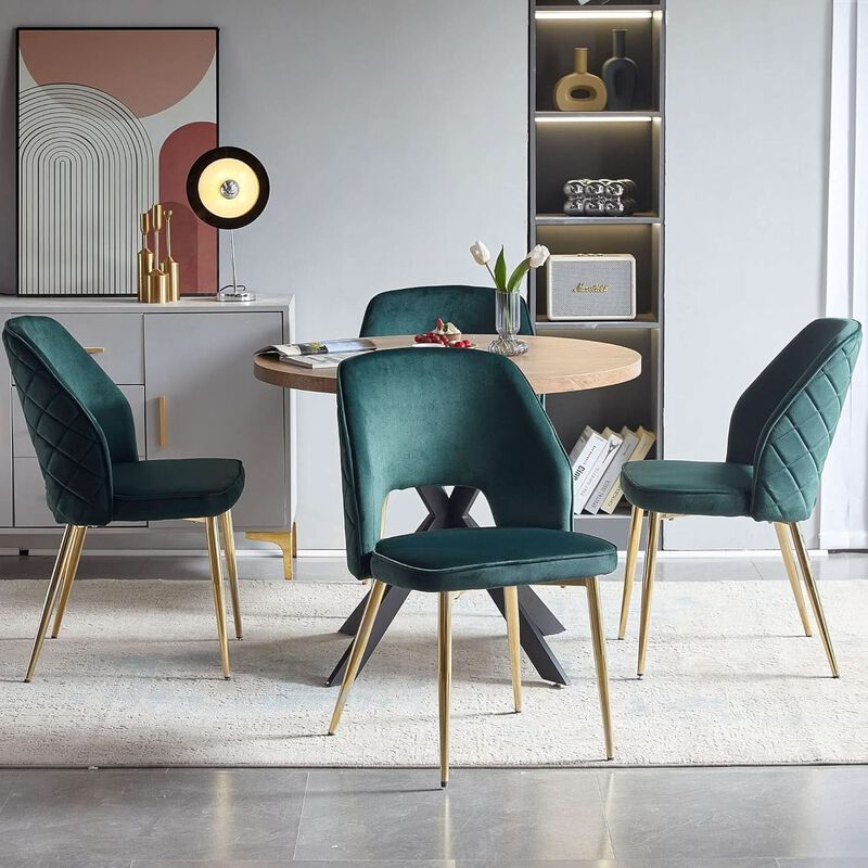 ShipItFurniture Forest Green Velvet Upholstered Dining Chairs - Set of 4, Gold Legs image number 3