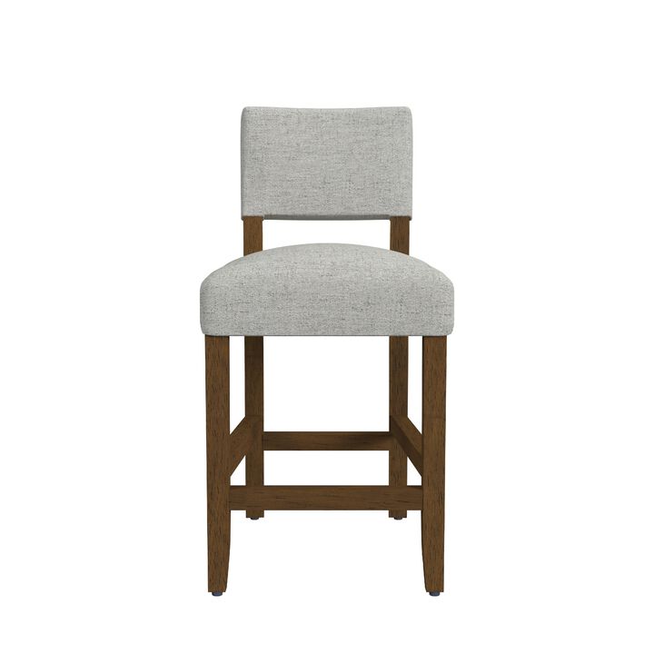 Bowo Counter Stool Chair, Gray Woven Fabric, Brown Hardwood Legs