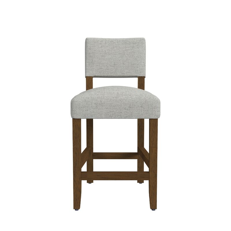 Bowo Counter Stool Chair, Gray Woven Fabric, Brown Hardwood Legs