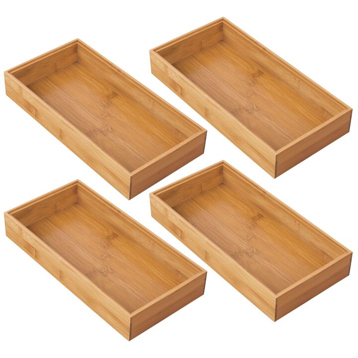 mDesign Stackable 12" Long Wooden Bamboo Drawer Organizer - 4 Pack, Natural Wood