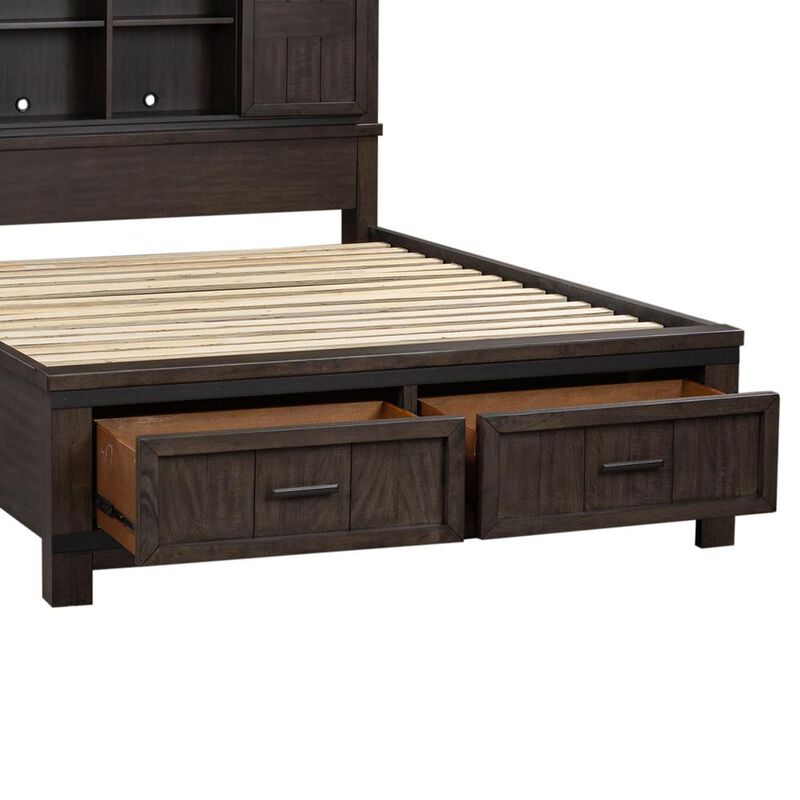Liberty Furniture Thornwood Hills Queen Two Sided Storage Bed in Rock Beaten Brown w/ Saw Cuts image number 3