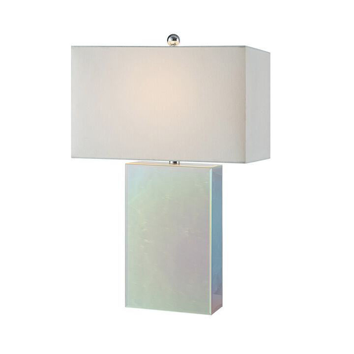 26 Inch Table Lamp, Rectangular Stand, Set of 2, Glass, Multitone White-Benzara