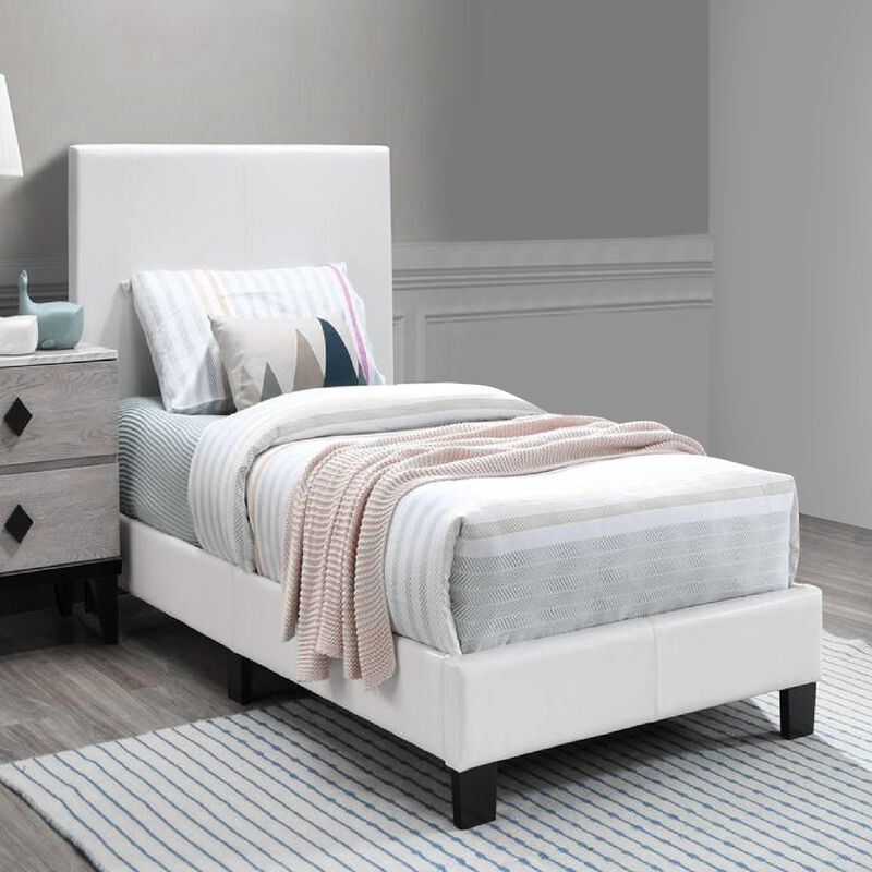 Transitional Style Leatherette Queen Bed with Padded Headboard, White - Benzara
